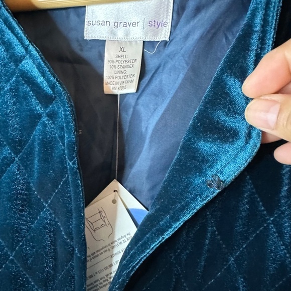 NEW Susan Graver Quilted Velour Green Short Blazer Womens XL Holiday Cocktail - Picture 5 of 15